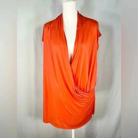 Lauren Ralph Lauren Blouse Wrap Sleeveless Bright Orange NWT Size 3X Lightweight - Picture 1 of 9